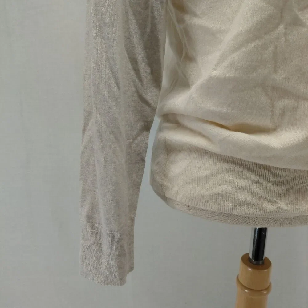 J.Crew Ringer Style LS Crewneck lightweight sweater cream/ gray SZ M